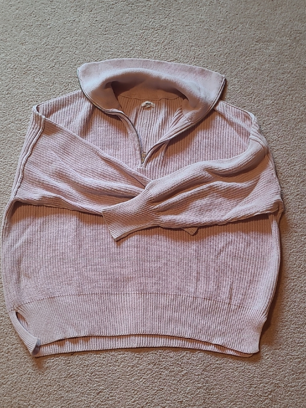 Aerie Pink Half-Zip Ribbed Sweater